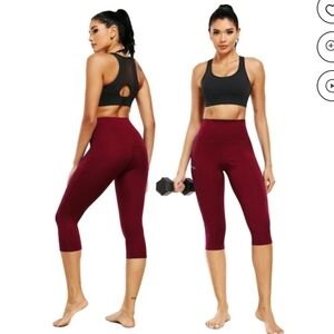 Neleus Women's Burgundy Highrise Capri Leggings